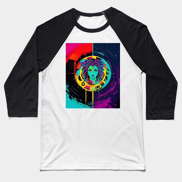 Medusa Graffiti Neon Glow Baseball T-Shirt by ForbiddenGeek